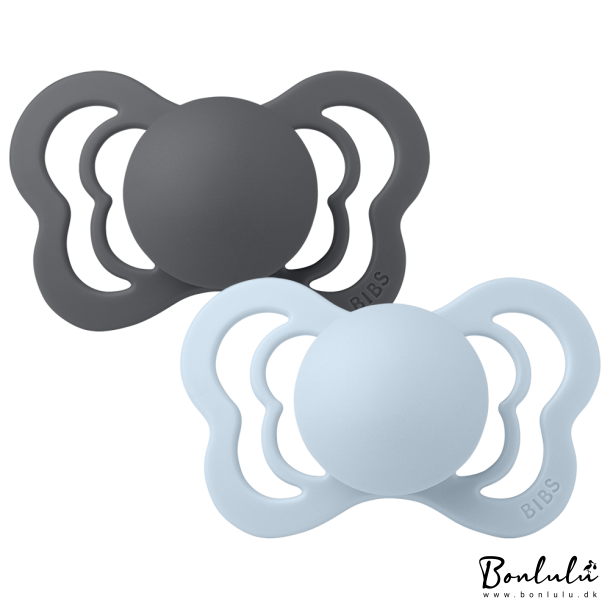 BIBS Couture - 2 Pack Silicone Size 1, Iron/Baby Blue 0+ mneder