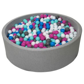 Stort Bldt Jersey Boldbassin M. 1200 Bolde, Hvid/Bl/Pink/Gr/Tyrkis