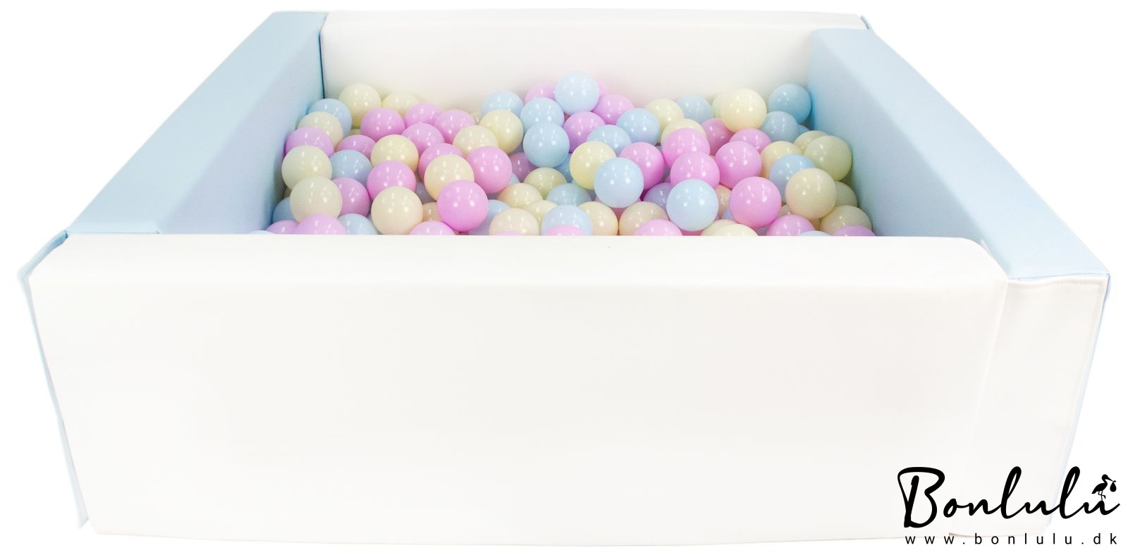 Blødt skum Bold bassin + 300 balls, Hvid/Lyseblå m. Pastel Farver - - Bonlulu.dk