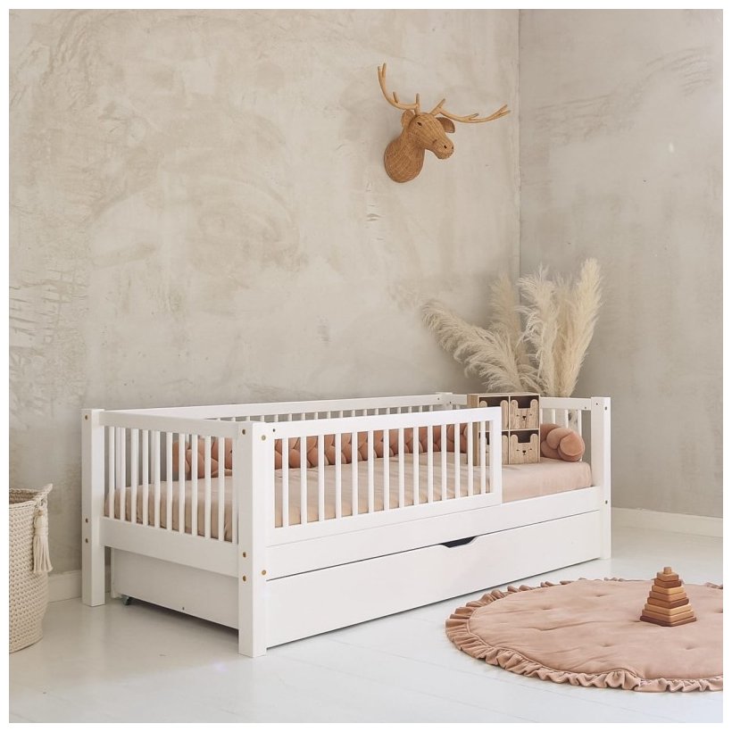 Paris Hvid Juniorseng, Med Sengehest &amp; Soveskuffe