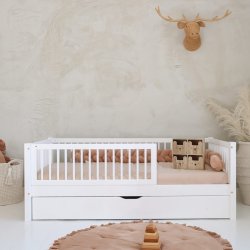 Paris Hvid Juniorseng, Med Sengehest &amp; Soveskuffe