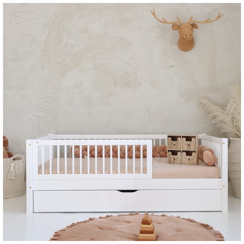 Paris Hvid Juniorseng, Med Sengehest &amp; Soveskuffe